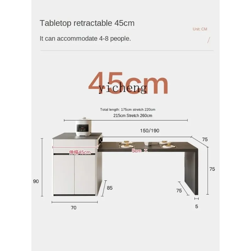 CZ-17 Stone Plate Kitchen Island Dining Table Integrated Retractable Modern Minimalist Kitchen Kitchen Island