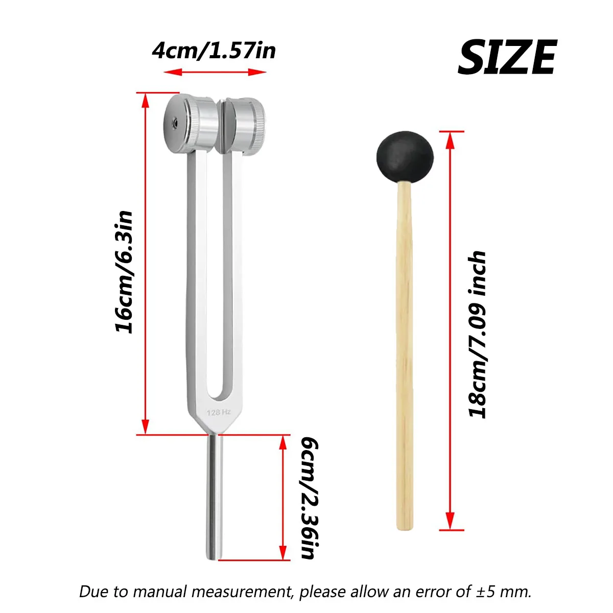 Miwayer 128Hz Tuning Fork Set – Aluminum Alloy with Mallet, Hex Wrench, Cleaning Cloth & Pouch, for Healing & Meditation