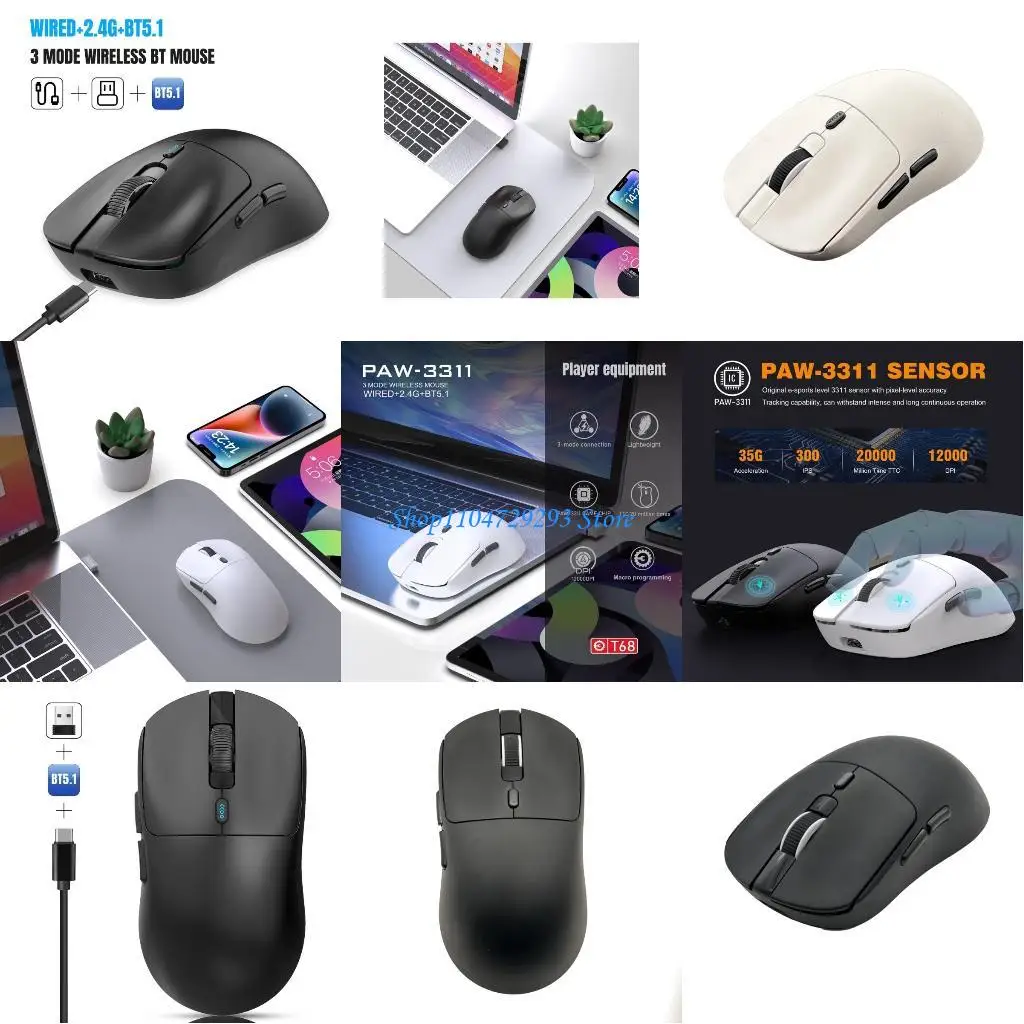 

Y2GD T68W 3Modes Gaming Mouse TypeC +2.4Ghz+ 12000DPI Programmable Quiet