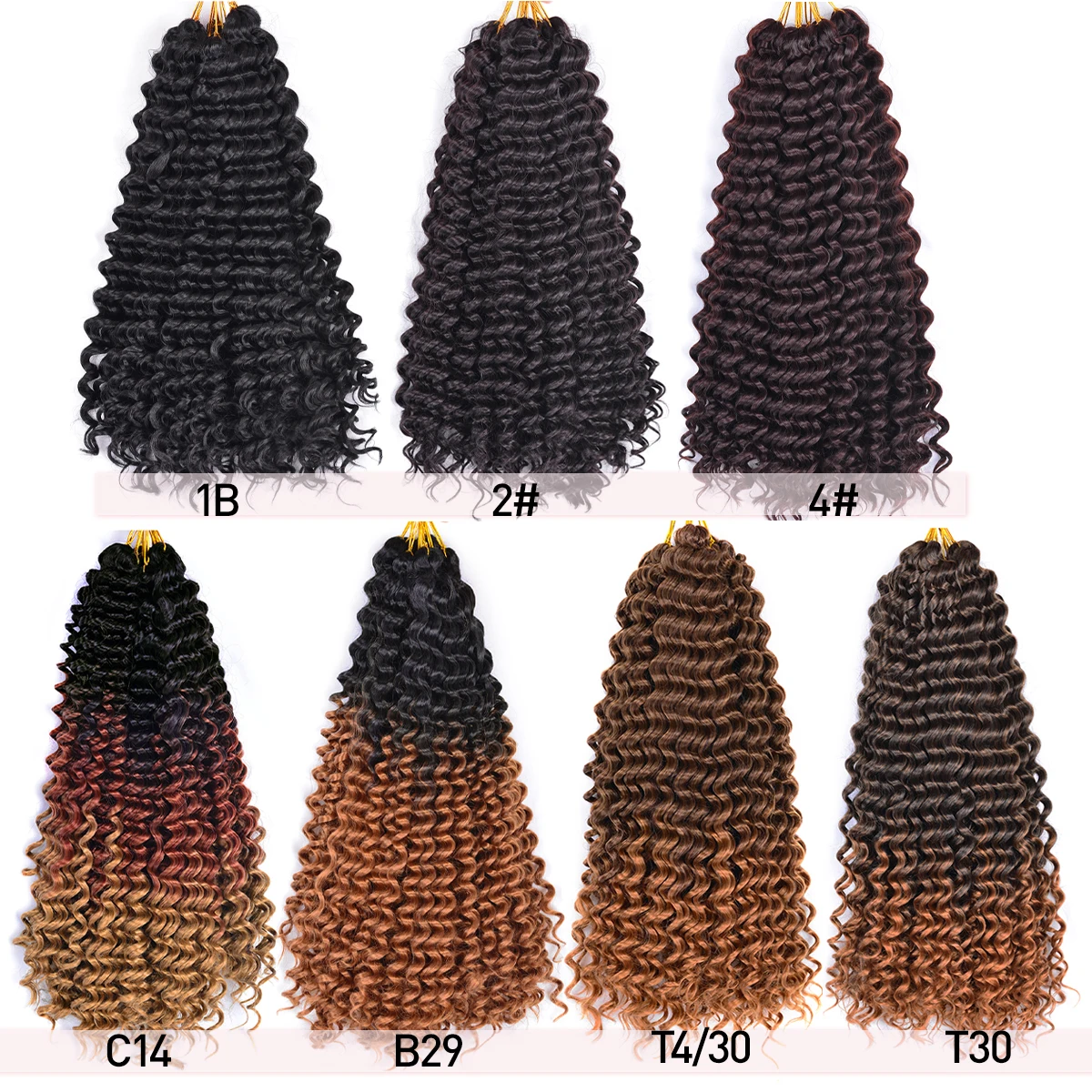 Trenzas de ganchillo de onda profunda sintética para mujer, rizos africanos, extensiones de cabello trenzado rizado, cabello rubio degradado