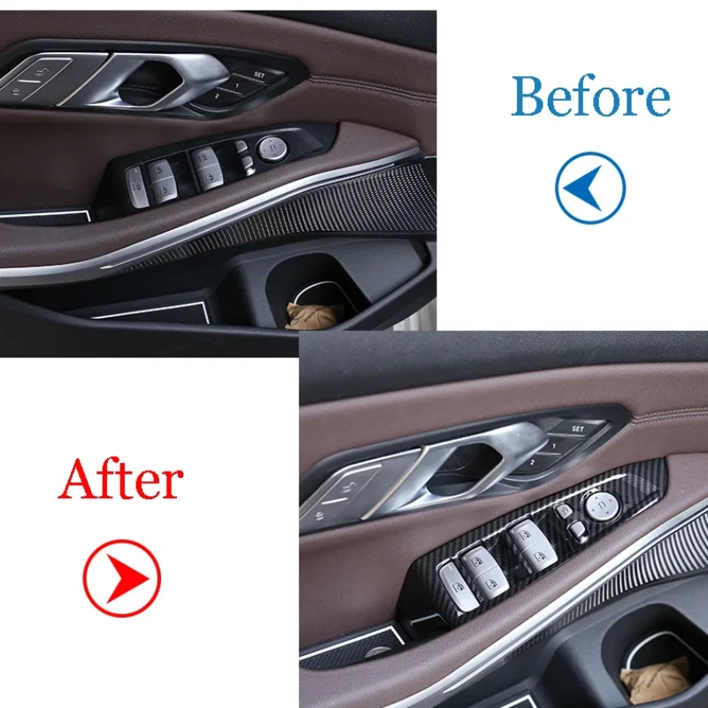 Inner Door Armrest Window Lift Button Panel Cover Trim For BMW 3 Series G20 2019 2020 ABS