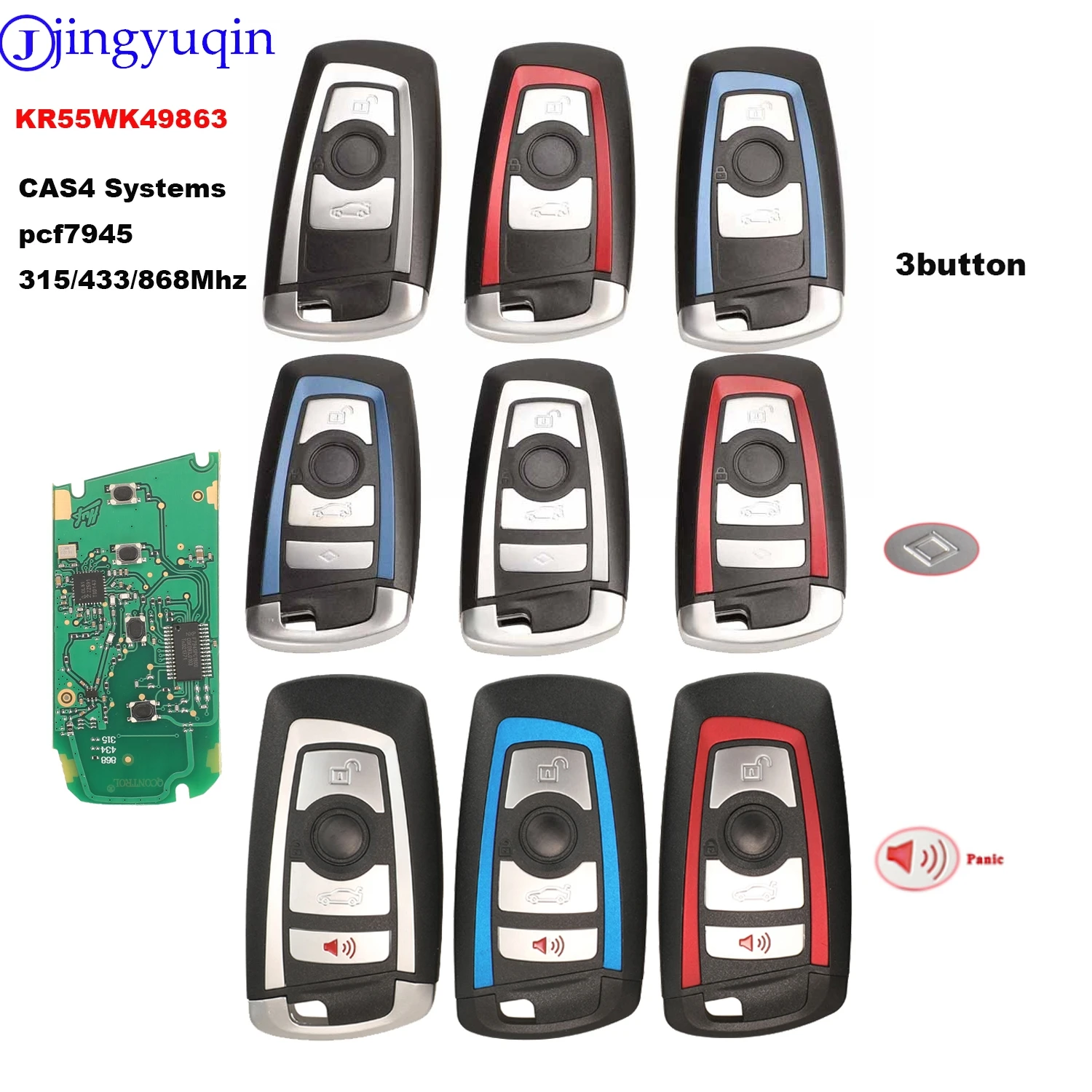 

jingyuqin CAS4 868/315/433mhz Remote Car Smart Key For BMW 1 3 5 7 Series CAS4 System Auto Vehichle Alarm Keyless KR55WK49863