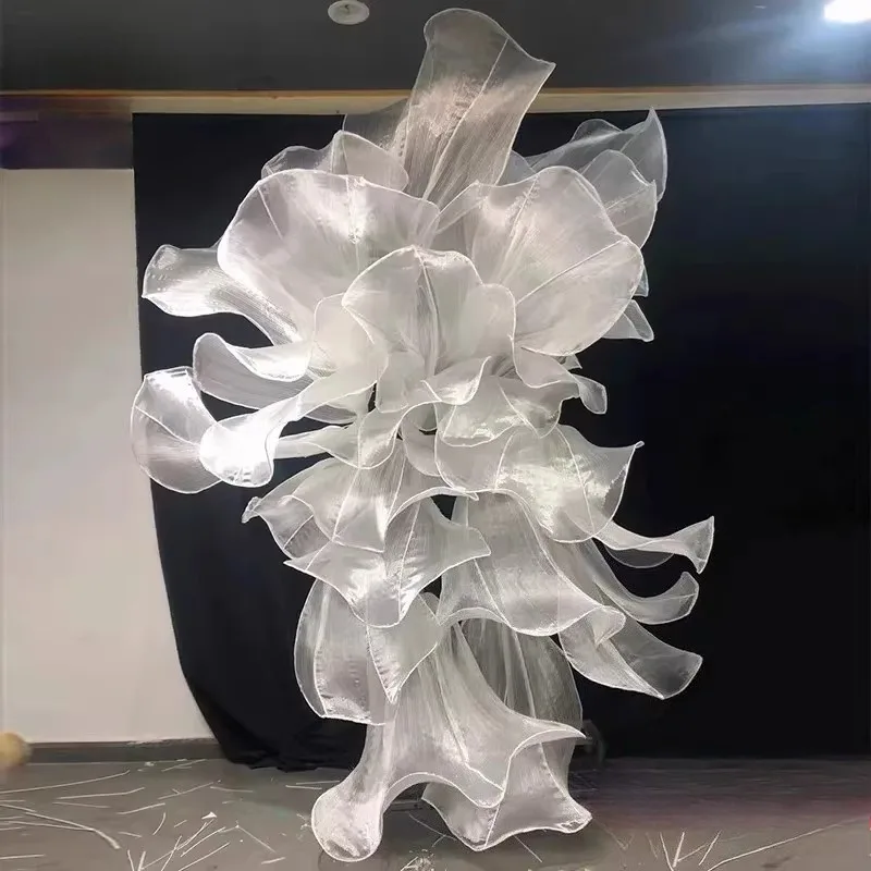Wedding decoration giant floral silk organza floral wedding background window beautiful aged gauze flower paper art flower