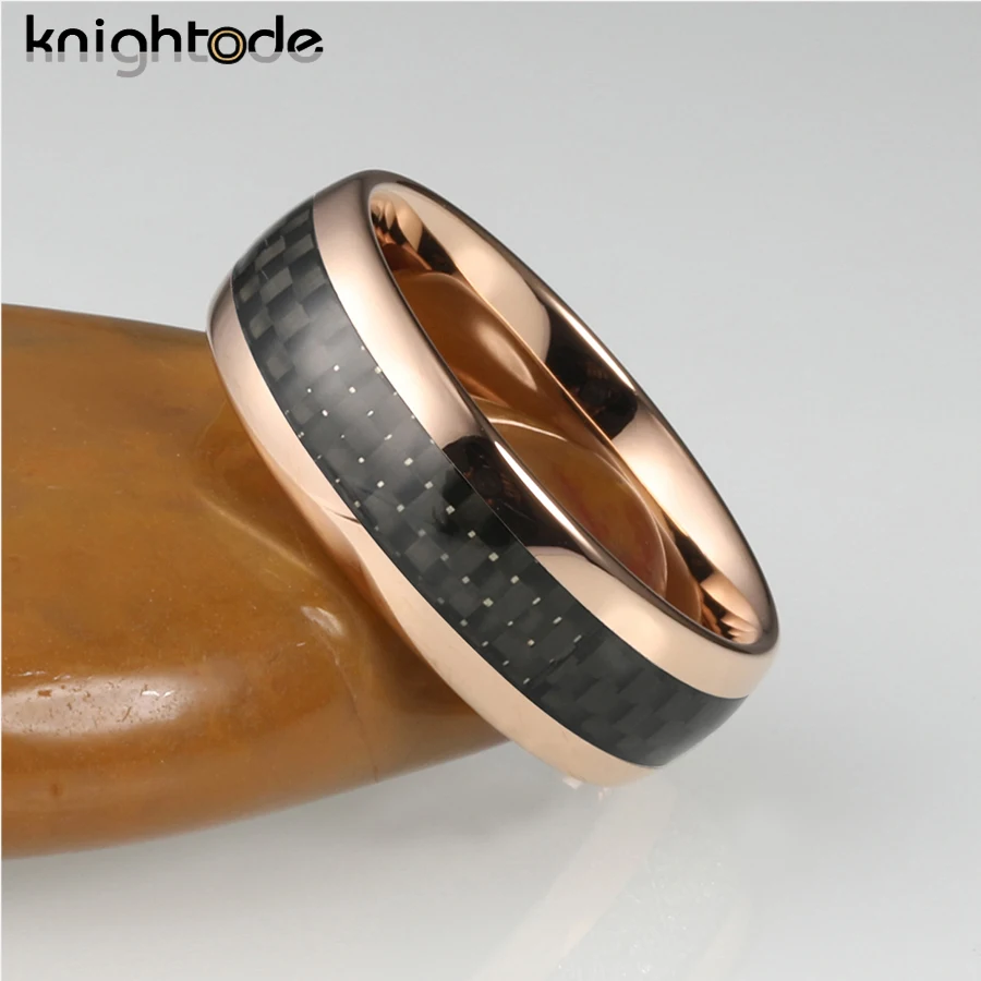 6mm 8mm Classic Tungsten Carbide Wedding Band Engagement Rings Black Carbon Fiber Inlay Dome Polished Comfort Fit