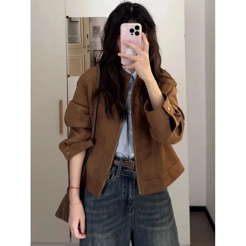معطف نسائي جديد لربيع وخريف 2026 من ميلارد ريترو أنثى بسيطة بياقة صغيرة معطف نسائي جوكر سترة فضفاضة ملابس خارجية قصيرة غير رسمية #1