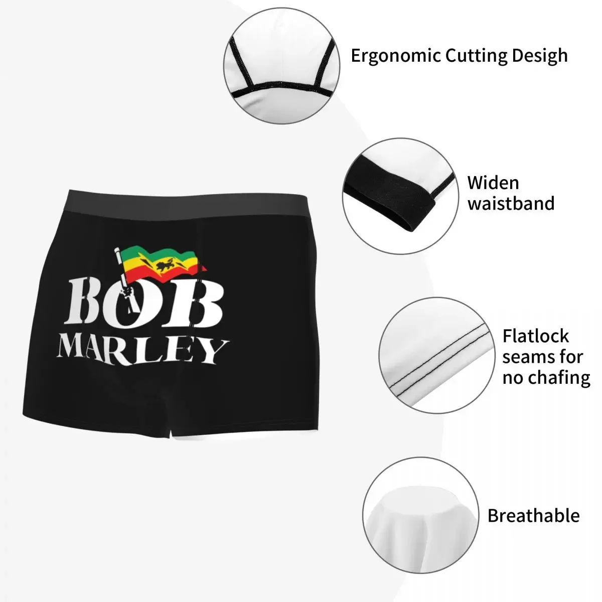 Boxer de style jamaïcain pour homme, sous-vêtement cool de musicien, culotte style rock, Reggae Bob Marley