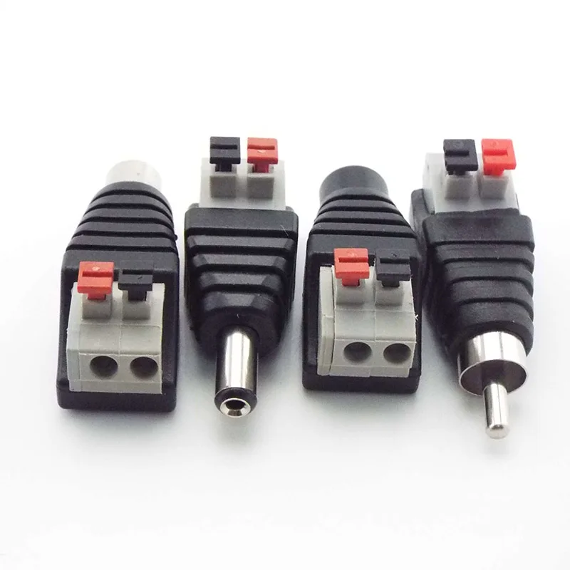 Conector de alimentación macho hembra DC RCA, conector de cable adaptador de audio de 5,5mm y 2,1mm para tira de luces LED RGB, cámara CCTV, 5 uds.