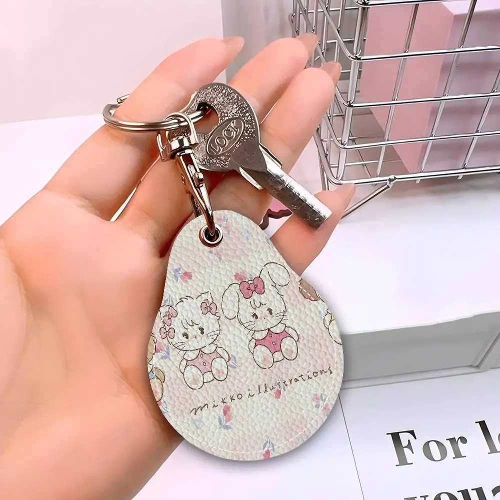 Cute Cat Mikko I-illustrations Leather Access Card Holder, Water Drop Keychain, Bus Card Elevator Induction Protective Cover