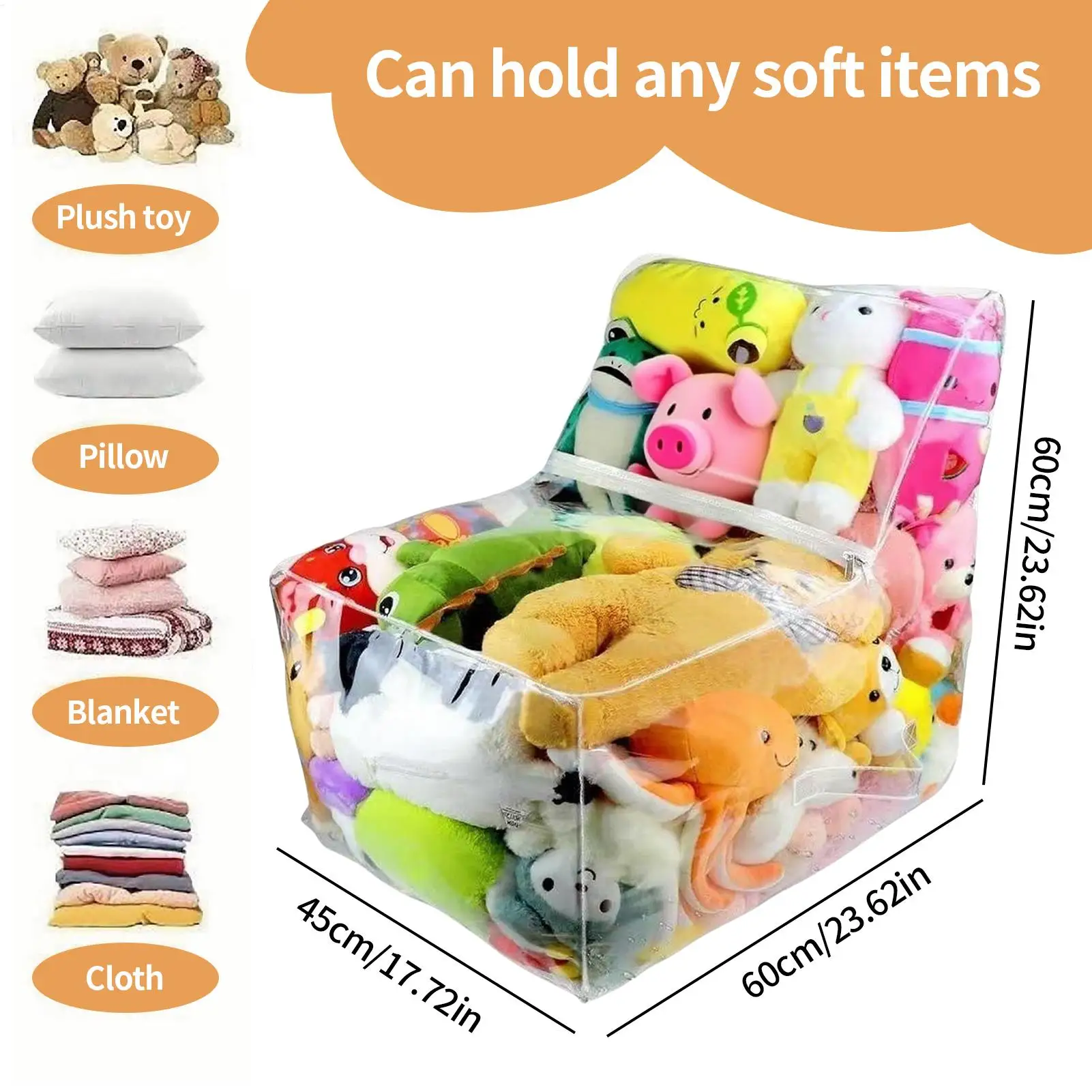 Clear Stuffed Animal Bean Bag Chair Cover Reusable Plush Toy Organizer Beanbag for Adults Toddler Room Decor Relaxing Couch view 6