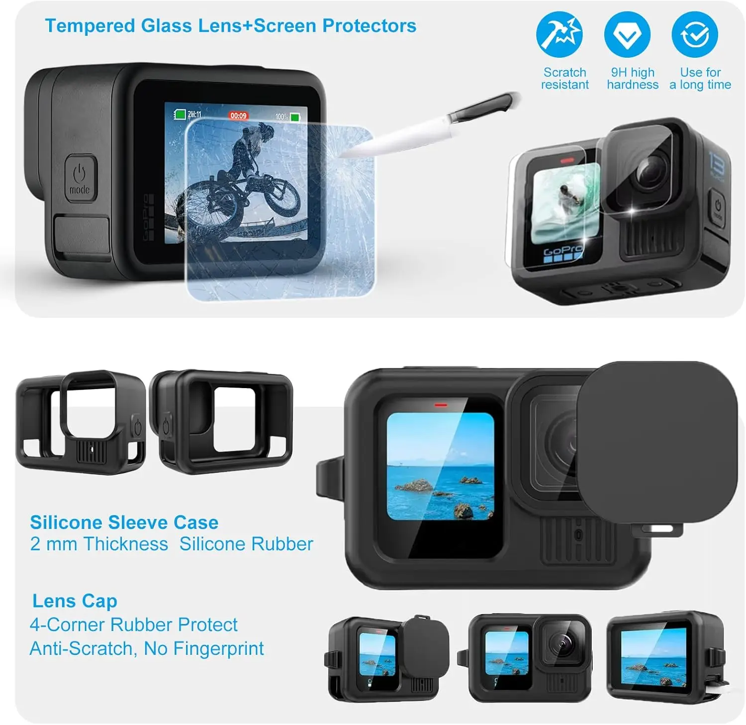 for Gopro Hero 13 Waterproof Housing Case Underwater Float Handle Stick Silicone Sleeve Lens Cap Tempered Glass Screen