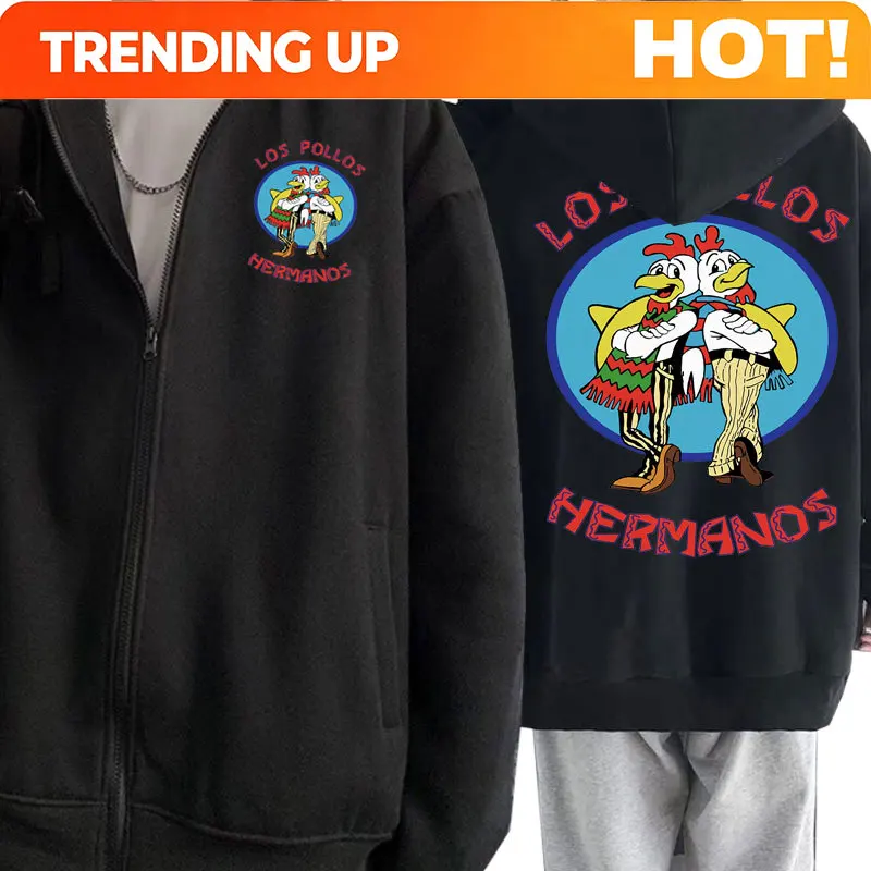 Customization TV Series Breaking Bad Los Pollos Hermanos Graphic Logo Zip Hoodie Men Casual Clothing Chicken Brothers Men's Zipp