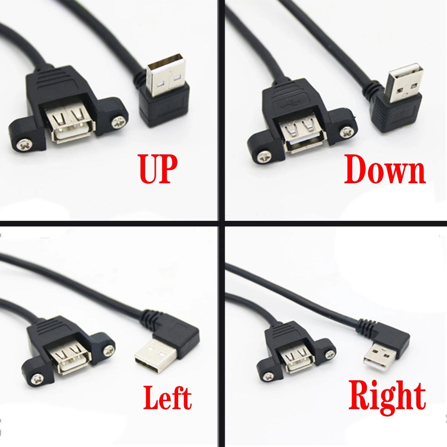 30cm 100cm USB 2.0 A Female Panel Mounted to USB A Male UP and Down Right and Left 90 Angle Plug Extension Cable Best Quality