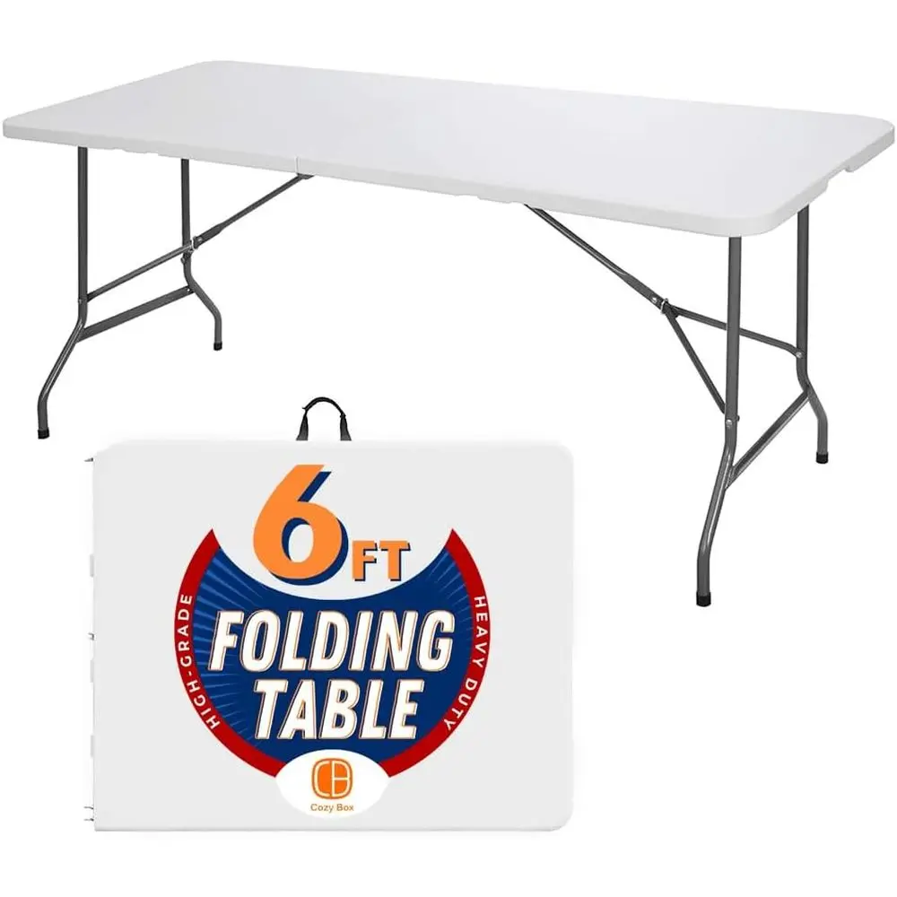 

Portable Heavy-Duty Outdoor Indoor Folding Plastic Dining Table with Handle, Suitable for Picnics, Parties, Camping - White (6 S