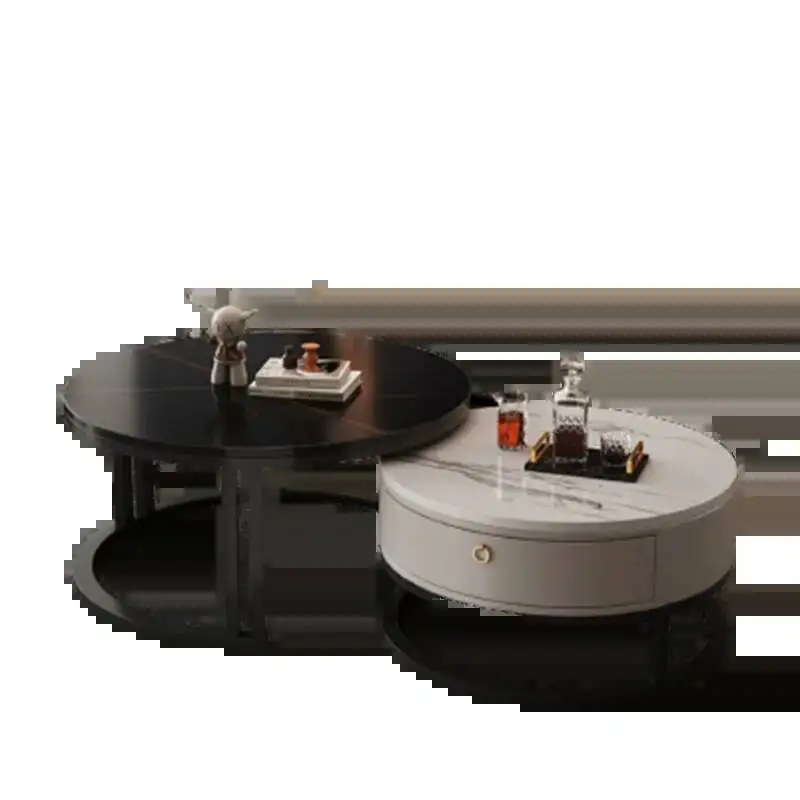 Aesthetic Marble Coffee Tables Black Round Drawers Minimalist Modern Side Table Living Room Apartamento Mesa Furniture For Home