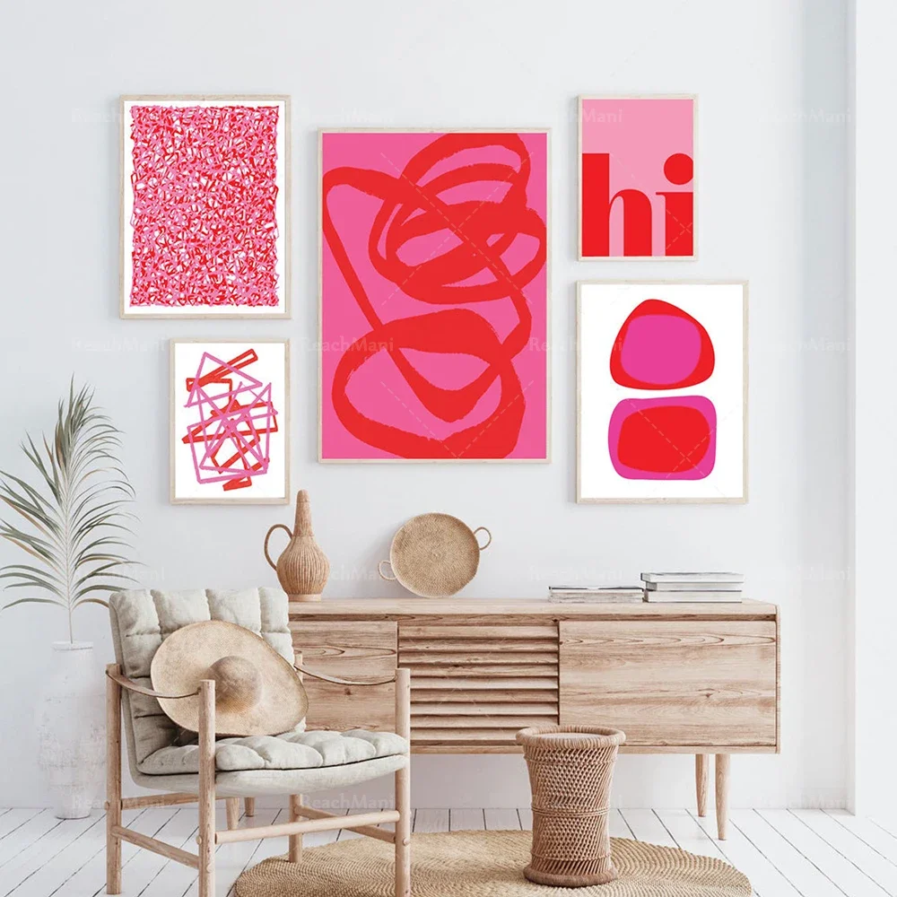 

Abstract art red pink poster, hi, gallery wall modern home decoration, printable wall art gift
