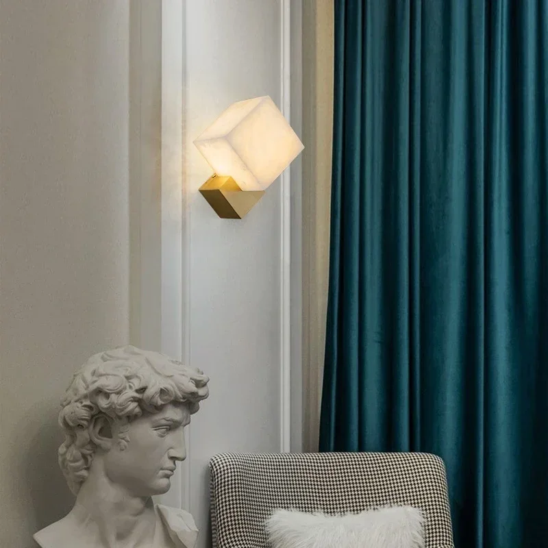 Luxo jade lâmpadas de parede luminárias modernas led decoração para casa estudo sala estar quarto cabeceira quadrado mármore luminárias