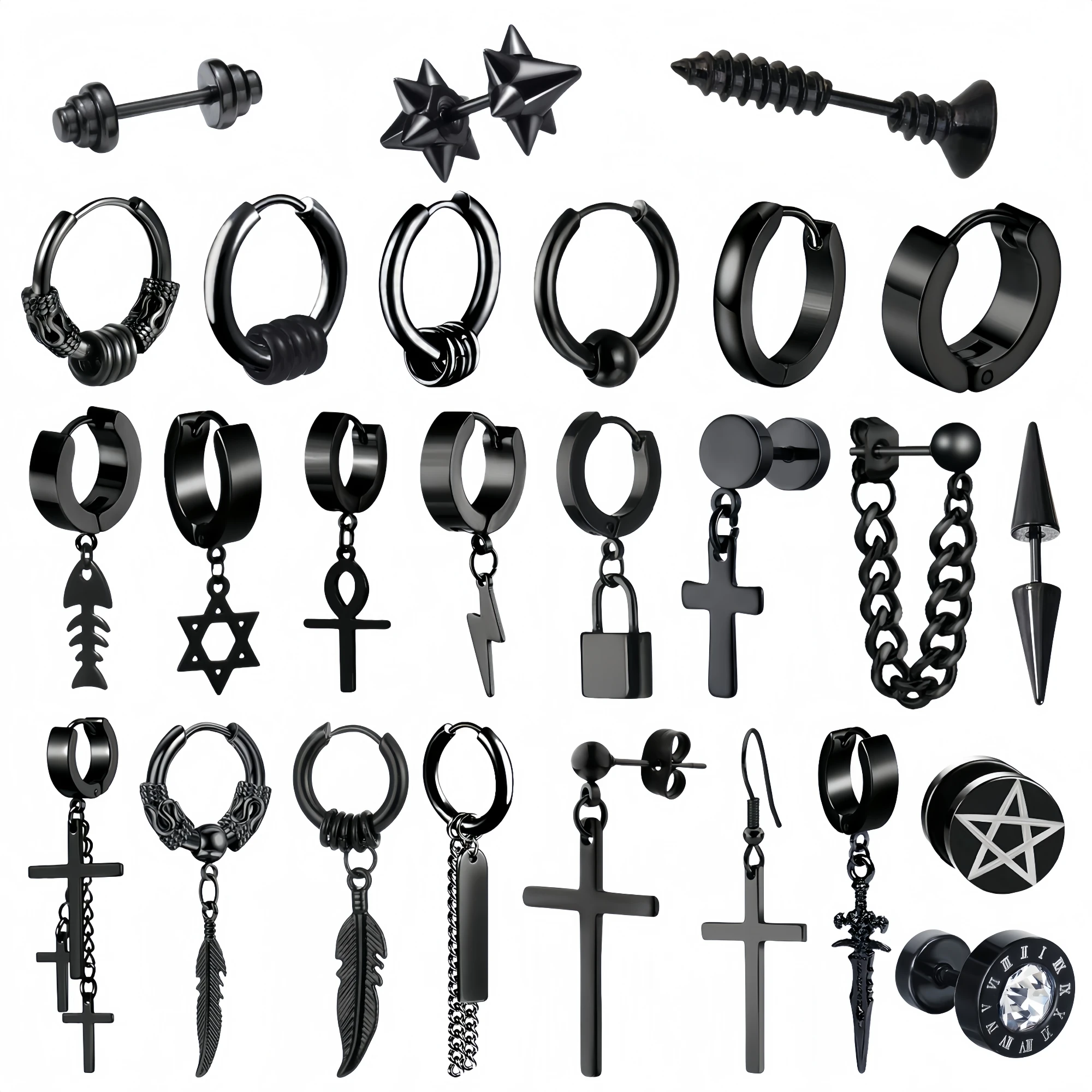 Rock Punk Edelstahl Schwarz Baumeln Anhänger Punk Minimalistischen Hängenden Frau Tropfen Ohrring für Mann Piercing Ohr Schmuck Neue In