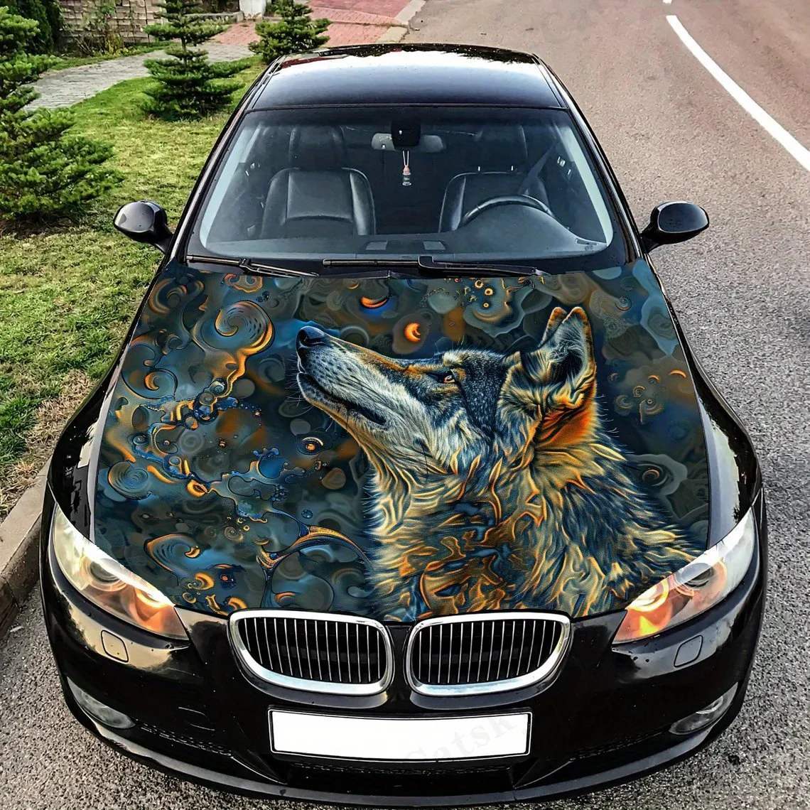 

Howling Wolf Car Vinyl Wraps - Suitable For Most Engine Hood,Bubble-free Design,Waterproof,Cleanable And Convenient Durable Car