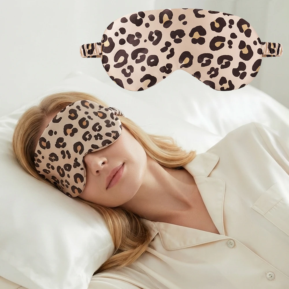 Leopard Print Satin Sleep Mask for Women, Soft Light Blocking Eye Cover with Elastic Strap for Travel, Home, Nap & Night Sleep