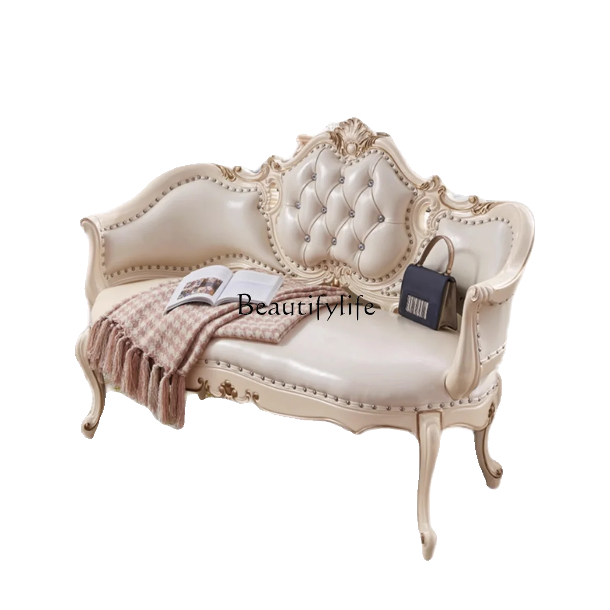 

European luxury first layer cowhide bedside stool solid wood carving flower furniture change shoes ebony princess chair