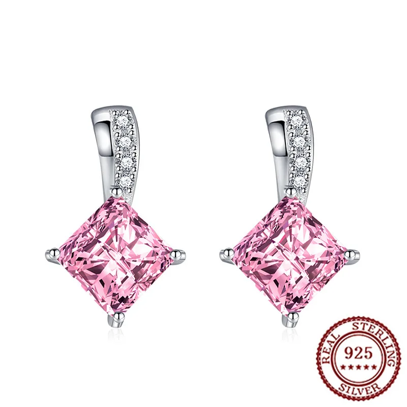 

Серьги из стерлингового серебра 925 пробы с новым темпераментом и микроинкрустацией желтым бриллиантом, квадратные серьги принцессы с бриллиантами и разноцветными розовыми бриллиантами