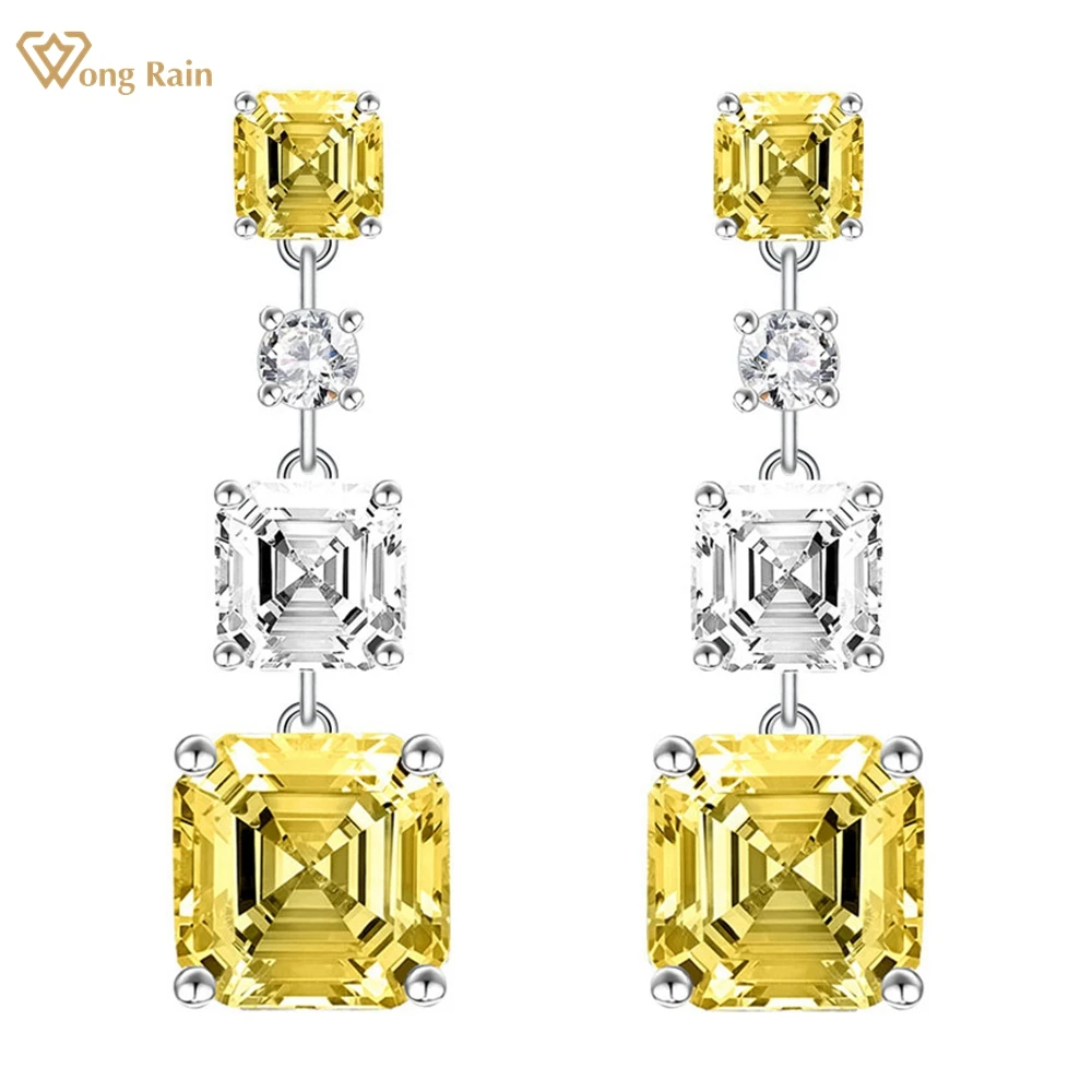 Wong Rain Luxury 925 Sterling Silver Asscher Cut Lab Citrinr Paraiba Tourmaline Sapphire Gemstone Dangle Earrings Fine Jewelry