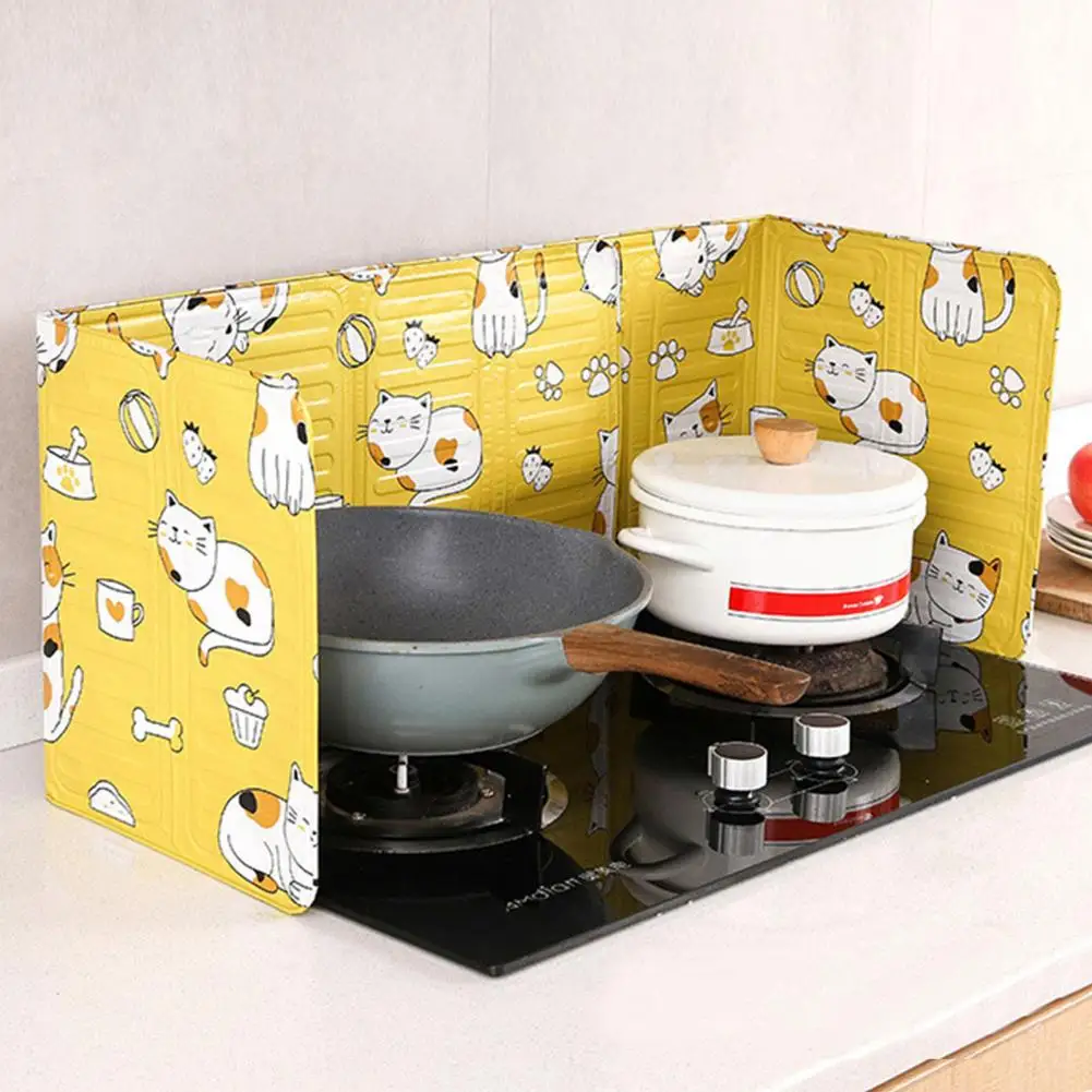 Oil-proof Kitchen Baffle Cartoon Pattern Foldable Oil-proof Splash Guard for Kitchen Stove High Temperature Resistant Baffle