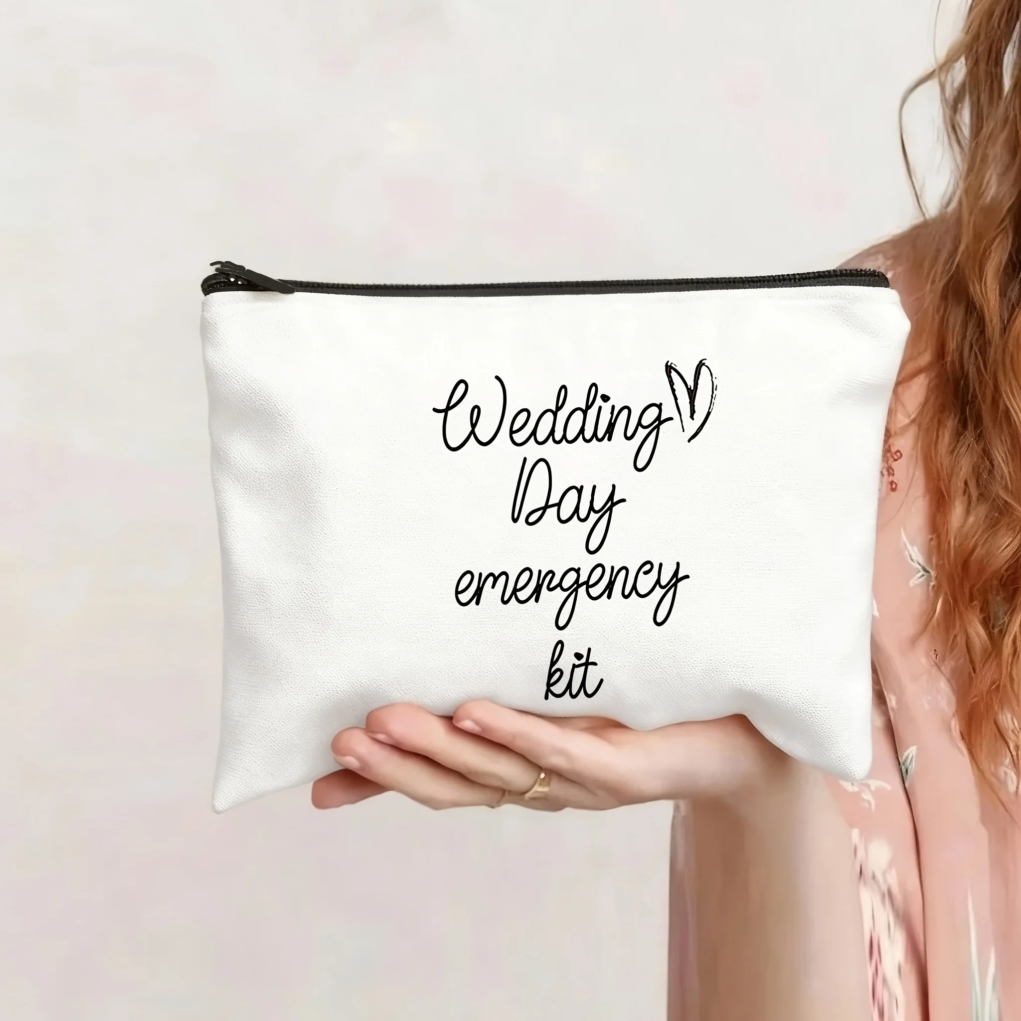 

Bridal Emergency Makeup Bag Designed for Wedding Day - Personalized Portable Organizer with "Wedding Day" Print, Made of Durable