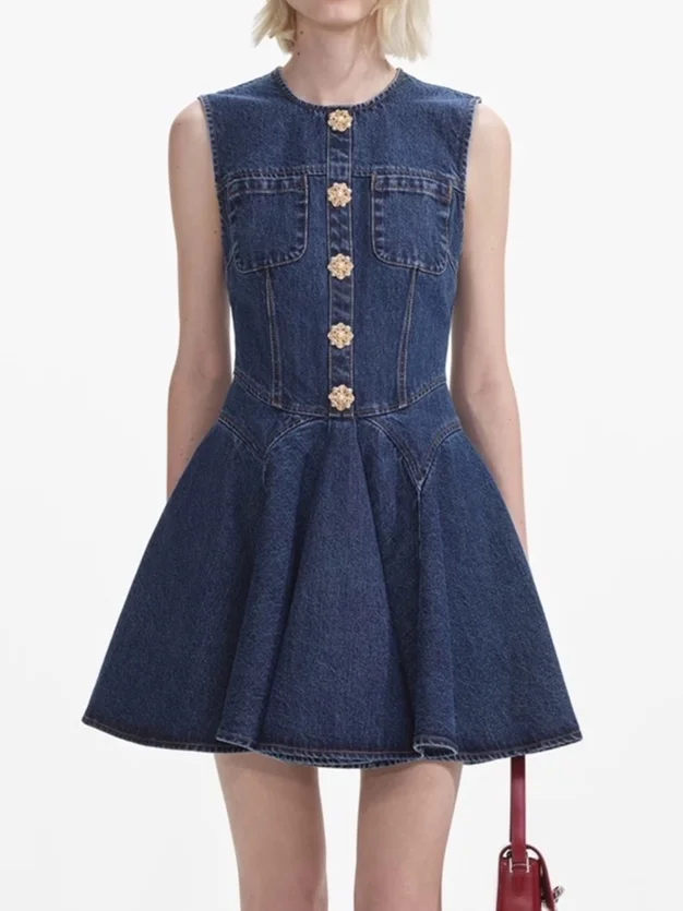 Jisoo Denim Dr Faionable Slimming Deep Blue Svel Vest ort تنورة حلوة Sle عالية الخصر على شكل حرف A صورة ظلية بسحاب...
