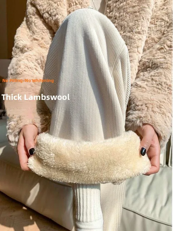 

Бархатные широкие брюки из ягненка, женские осенне-зимние повседневные брюки прямого кроя с высокой талией, корейские брюки