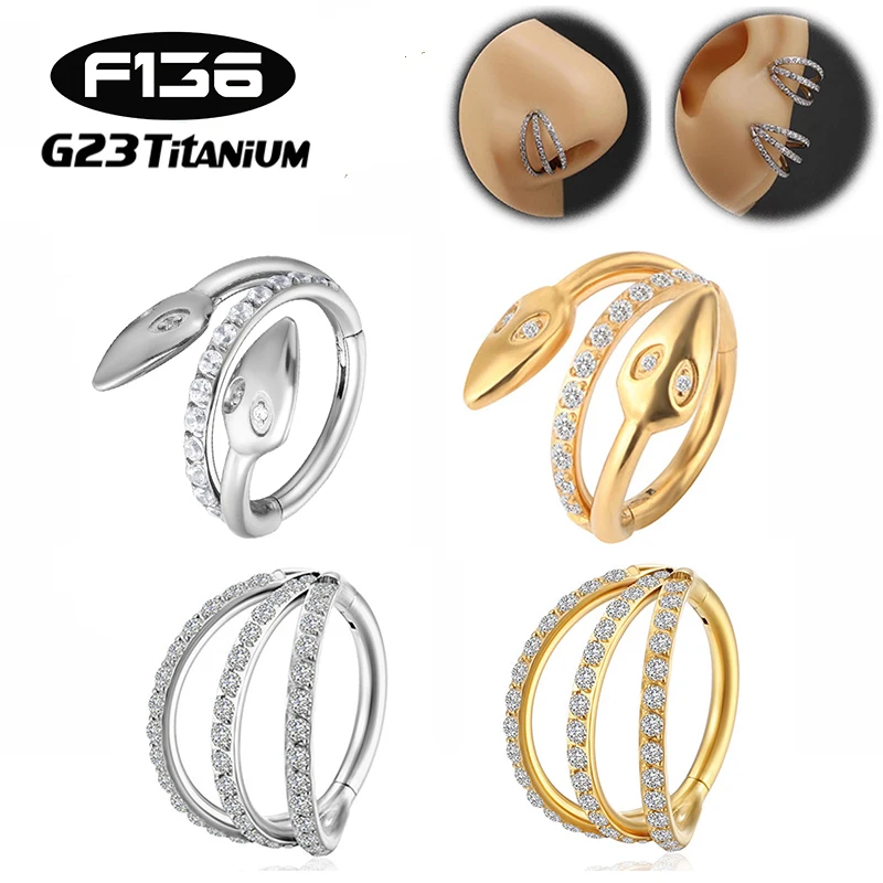 

1PC G23 Titanium Piercing Cartilage Earring Hinged Segment Nose Rings Septum Snake Ring Hoop CZ Clicker Helix Conch Body Jewelry