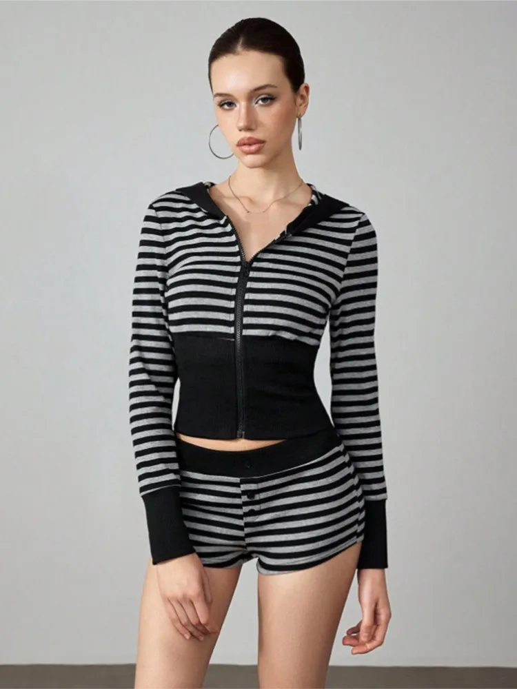 

2025 Knitted New In Matching Sets 2 Pieces Set For Woman Two Piece Outfit Sport Striped Zipper Vintage Homewear Casual Commuting