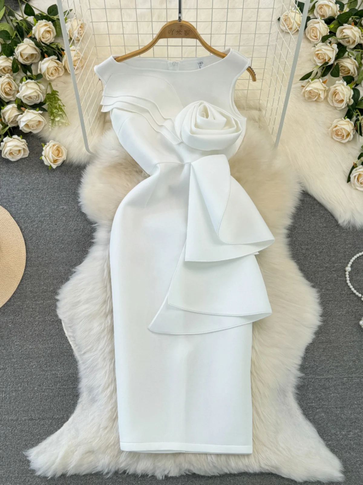 Ele Slimming Mid-Length Svel round Ne Floral Embellied Gown Faionable Luxury Women's Dr H-ape Silhouette