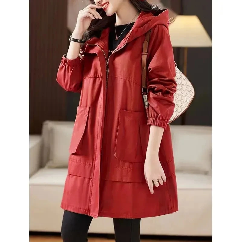 Spring Autumn Long Trench Coat Women Jacket Fashion Pocket Loose Female Windbreaker Overcoat Hooded Coat Gabardina Mujer