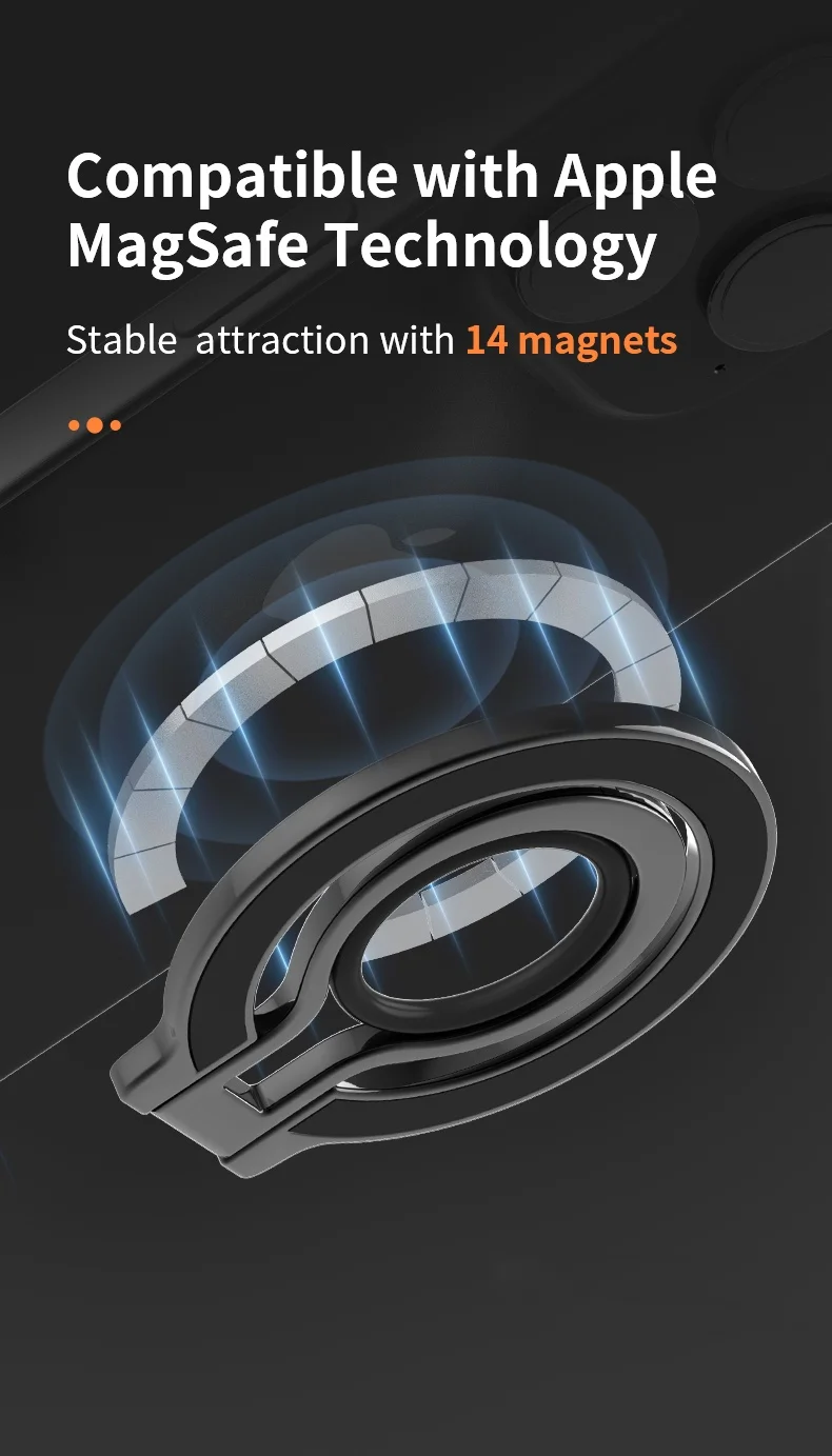 Handy Metall 360° ° Rotations-Fingerring, starker Magnetständer für Magsafe, zusammenklappbarer Magnethalter für iPhone 16, 15, 14, Samsung – Detail 3