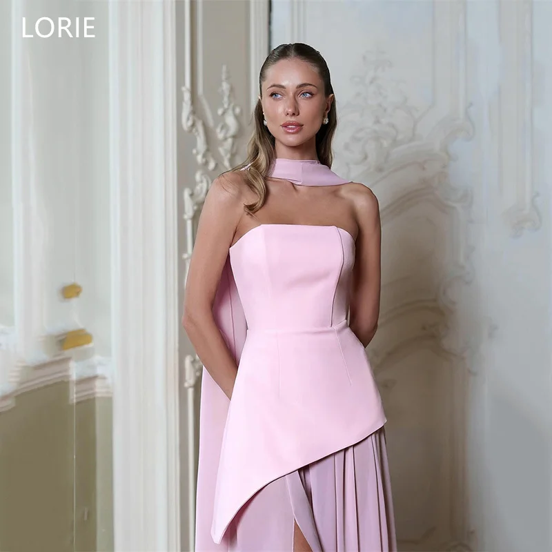 

LORIE Micro Transparent Wedding Dresses Strapless Side Silt A-Line Long scarf Bride Prom Gown Pink Blue Bridal Gown Customized