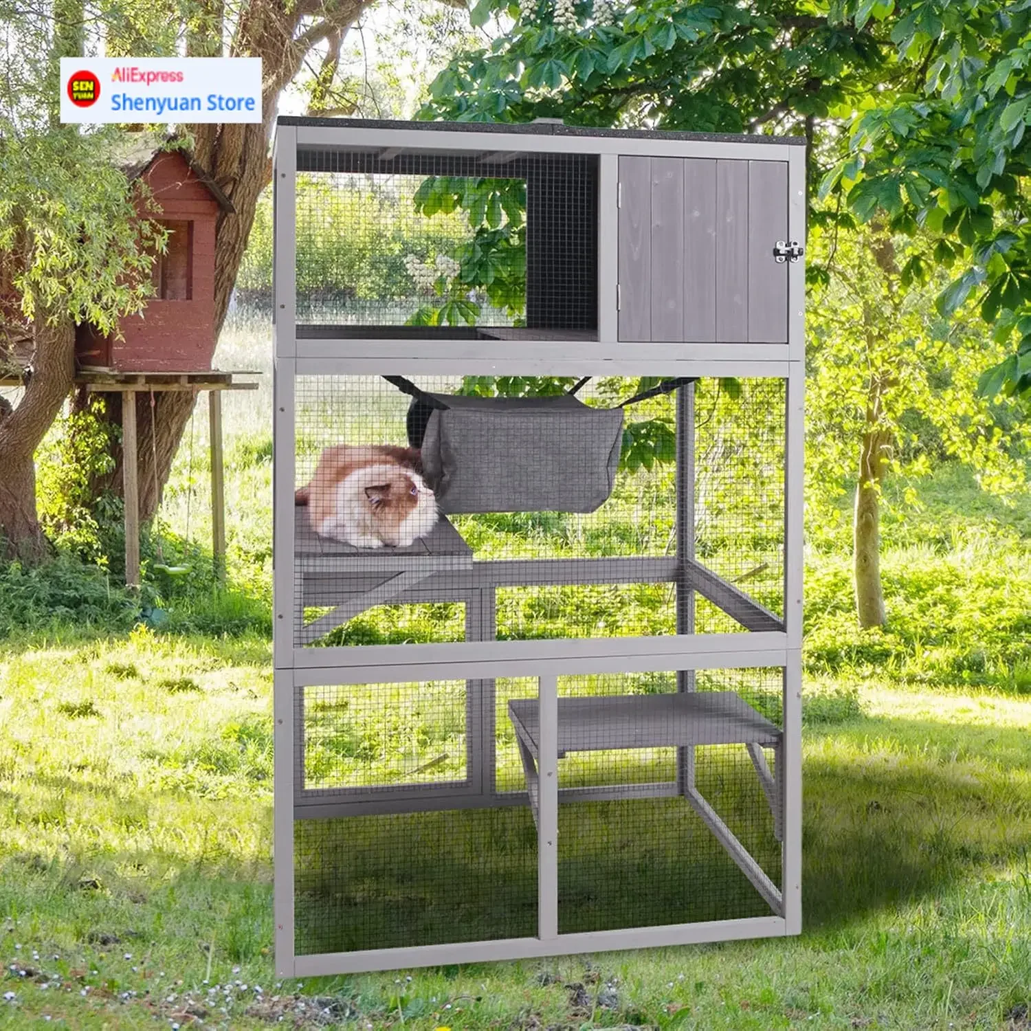 

Бестселлер: Деревянный домик-вольер для кошек Curated Catio, уличный 3-х уровневый вольер для кошек, большой игровой манеж для котят в помещении с гамаком и лежанкой.