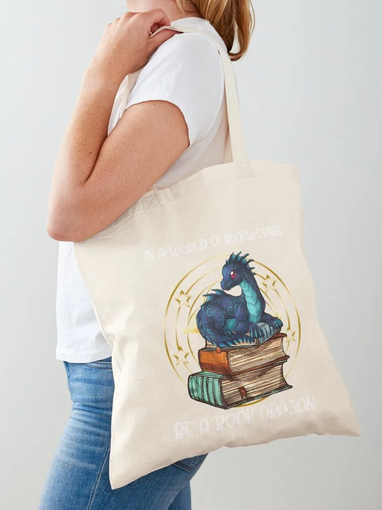 

In A World Of Bookworms Be A Book Dragon Book Lovers Js Tote Bag shopping cart bags free delivery bags tote bag screen