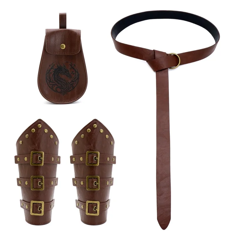 Męski zestaw kostiumów renesansowych, średniowieczny ochraniacz na ramię, torba na pas wikingów na Halloween, akcesoria do odgrywania ról LARP