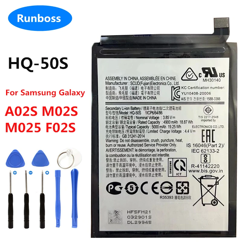 Runboss Quality Battery HQ-50SD For Samsung Galaxy A03 A03S, HQ-50S For Galaxy A02S M02S M025 F02S Cell Phone + Free Tools