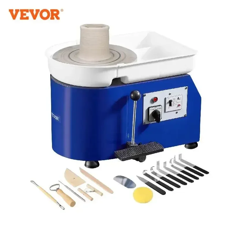 

VEVOR 11in Pottery Wheel Ceramic Forming Machine Adjustable 60-300RPM Speed Handle and Foot Pedal Control ABS Detachable Basin