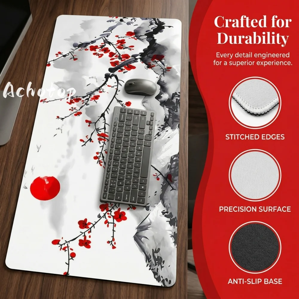 

XXL Gaming Mouse Pad with Anti-Fray Stitched Edges, Large Desk Mat for Gamer Sakura White Mousepad