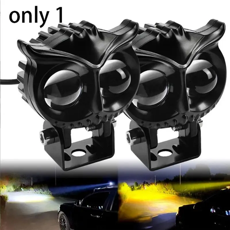 A65P-Motorbike LED Owl Spotlight Spare Parts Long And Near Light Front Illumination Fog Light Two-Colour Flashing Light Universa