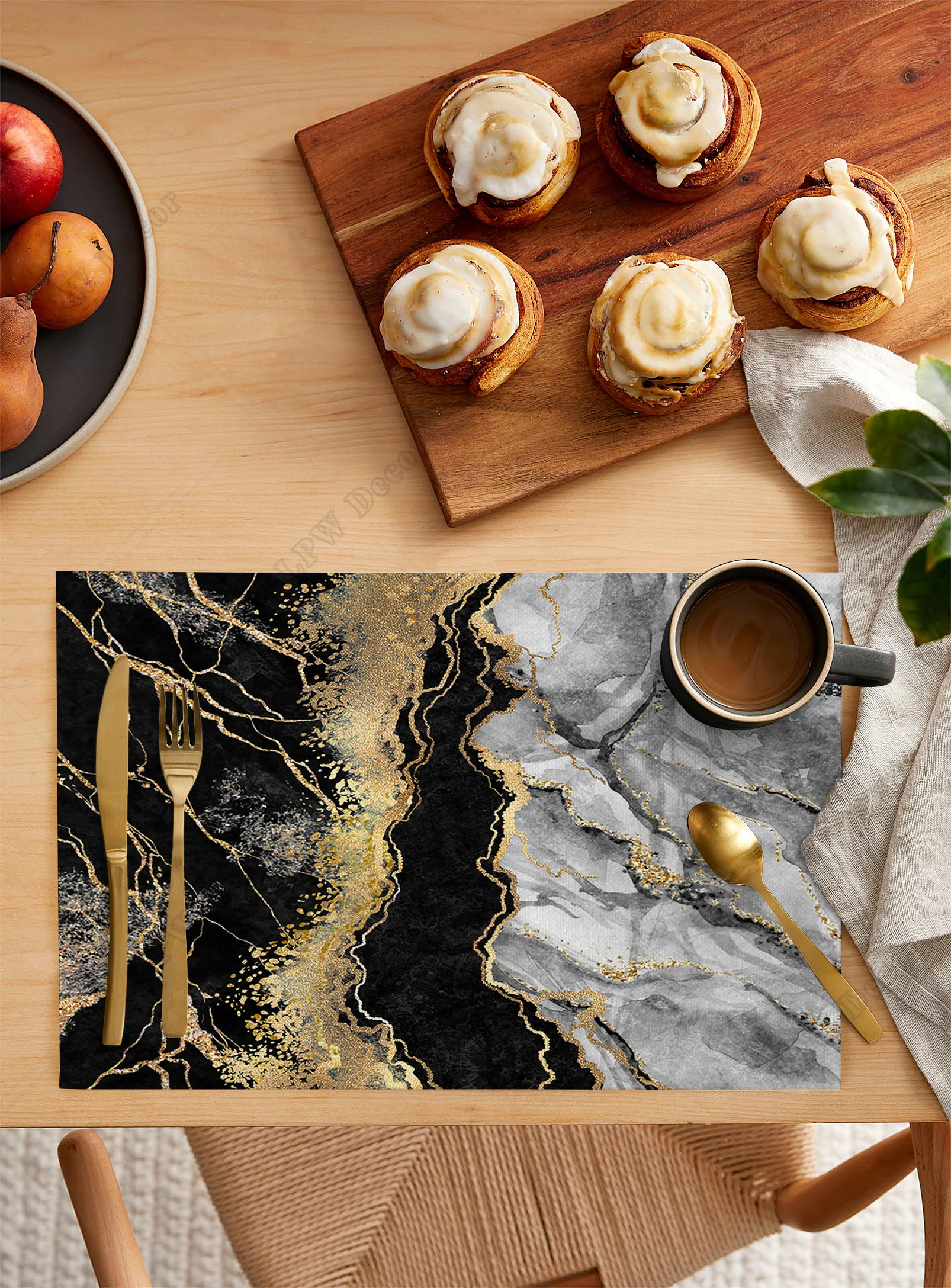 4/6 Pcs Placemat Abstract Black Marble Kitchen Placemat Home Decoration Dining Table Mats Coffee Coaster Mat