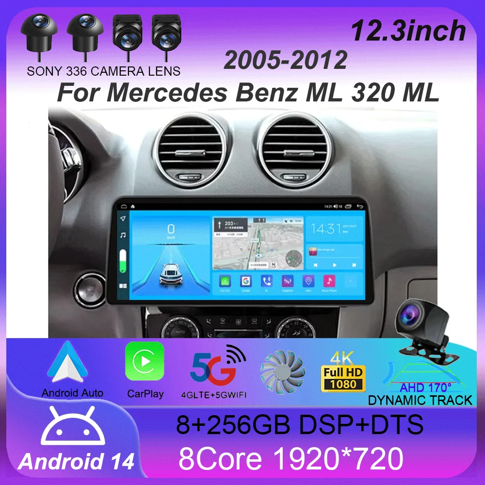 For Mercedes Benz ML 320 ML 350 W164(2005-2012) GL 12.3 inch Car Radio Bluetooth Player Stereo Autoradio Carplay Multimedia GPS