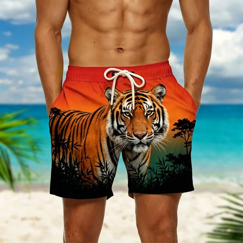 Men's Wildlife Animal Print Casual Shorts， for Wild Style, Summer Festivals, Casual Strolls & Edgy Everyday Wear