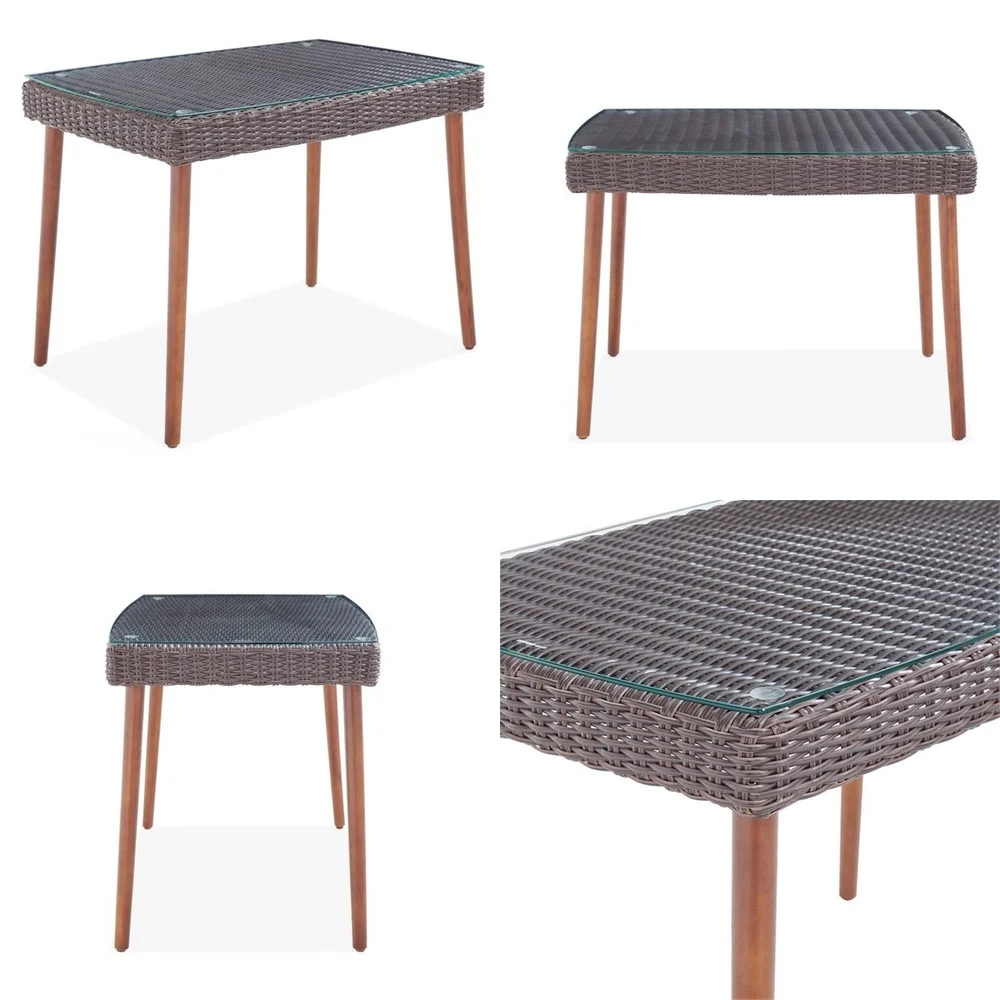 

Café TablesAll Weather Wicker Outdoor Cocktail Table 26 in H with Glass Top for Patio Garden