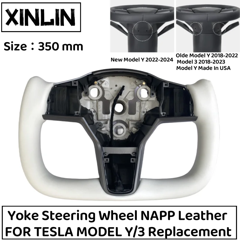 YOKE 350mm Steering Wheel for Tesla Model 3/Y 2018-2023 Heating Optional Personalized Steering Wheel NAPPA Leather With Heating