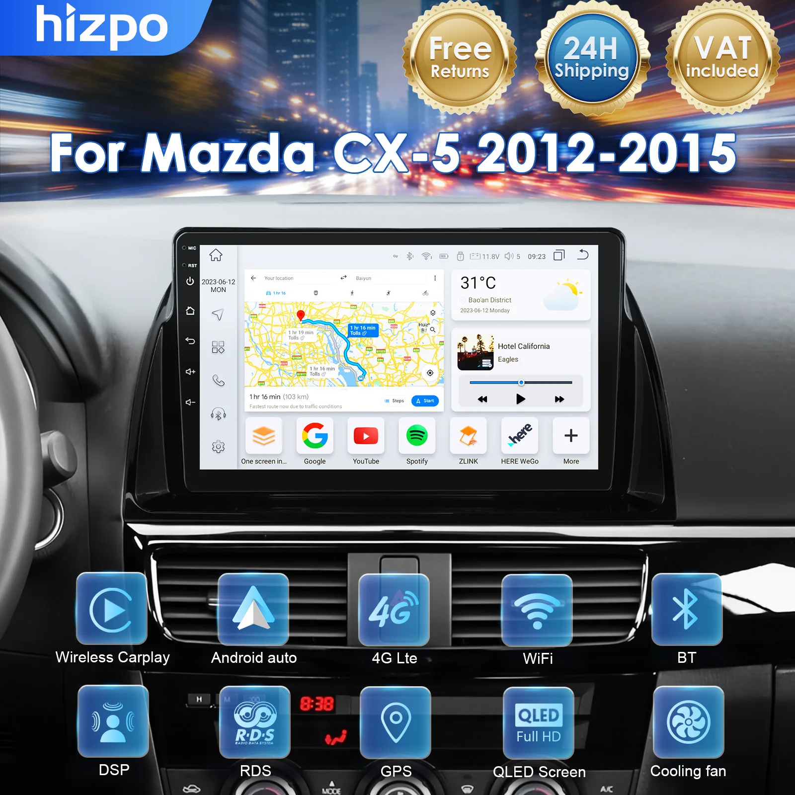 Hizpo Car Multimedia Stereo Video Player per Mazda CX5 CX-5 2012 2013 2014 2015 Wireless Carplay Android Auto WiFi 4G 2 Din Sistemi Intelligenti