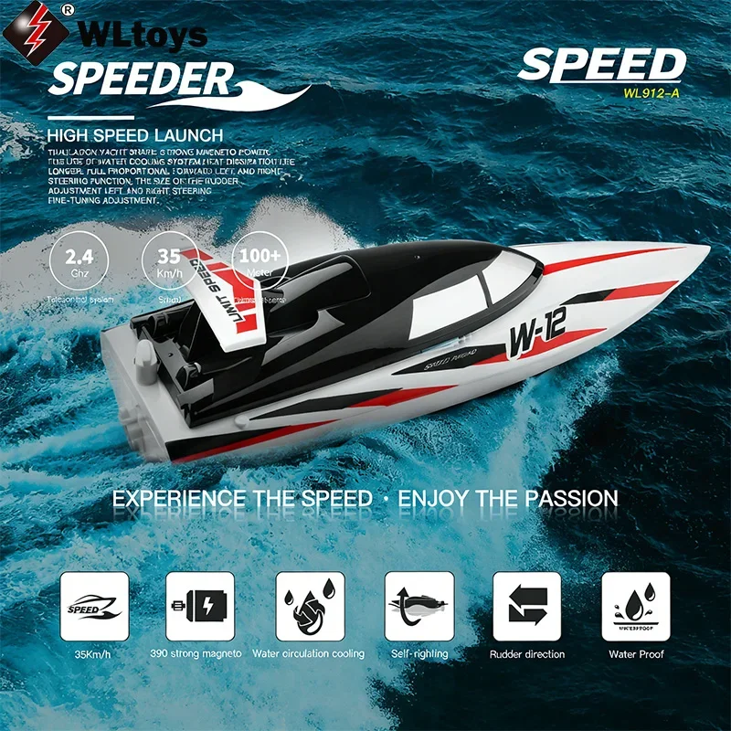 WLtoys WL912-A High Speed RC Boat 2.4Ghz 35KM/H 390 Brushed Motor Racing Boat with Automatic Righting System Ideal Gift Toy